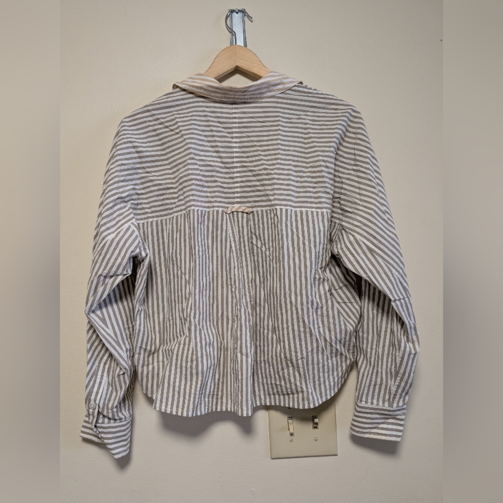 Madewell Striped Button Front Shirt Cropped Cotton Long Sleeve M - Picture 7 of 7